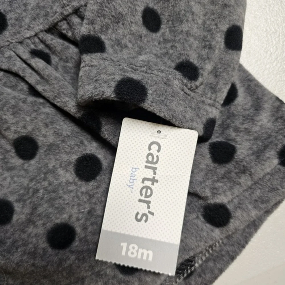 Carters Baby Girls Gray Black Polka Dot Fleece Hooded Peacoat Jacket 18M NWT‎